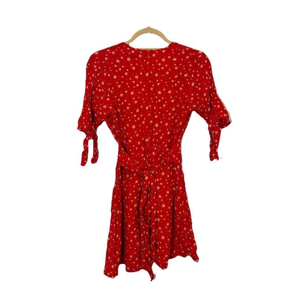 Faithful The Brand Mini Dress Red Floral V Neck Button Front Short Sleeve Size 4 - Picture 3 of 8